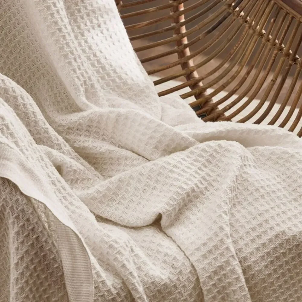 Bedsure -  Waffle Weave 100% Cotton Blanket Twin Extr Beige